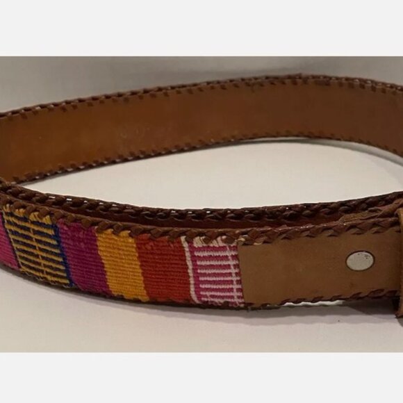 Accessories - Vtg Genuine Leather Guatemala Serape Belt Womens 28 Western Colorful Handwoven